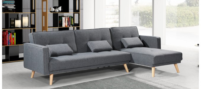 Canapé convertible angle réversible 5 places scandinave gris - Solden