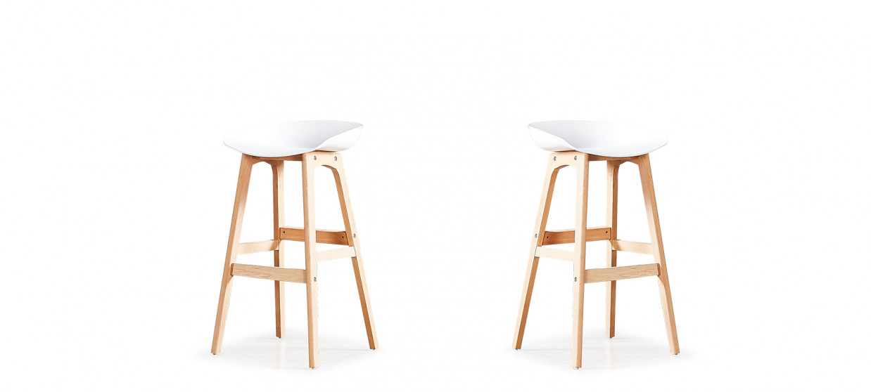 Lot de 2 tabourets de bar scandinaves blancs - Bera