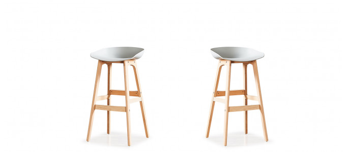 Lot de 2 tabourets de bar scandinaves gris - Bera