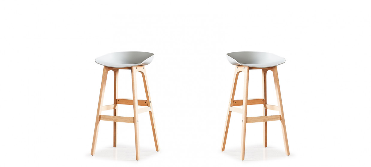 Lot de 2 tabourets de bar scandinaves gris - Bera