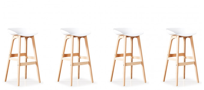 Lot de 4 tabourets de bar scandinaves blancs - Bera