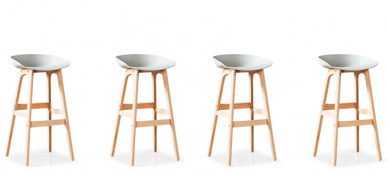 Lot de 4 tabourets de bar scandinaves gris - Bera